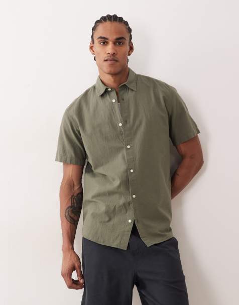 Jack & Jones short sleeve linen blend shirt in khaki - view 1