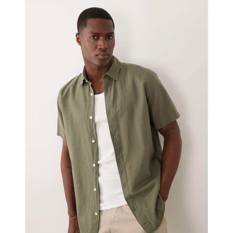 Jack & Jones short sleeve linen blend shirt in khaki | ASOS