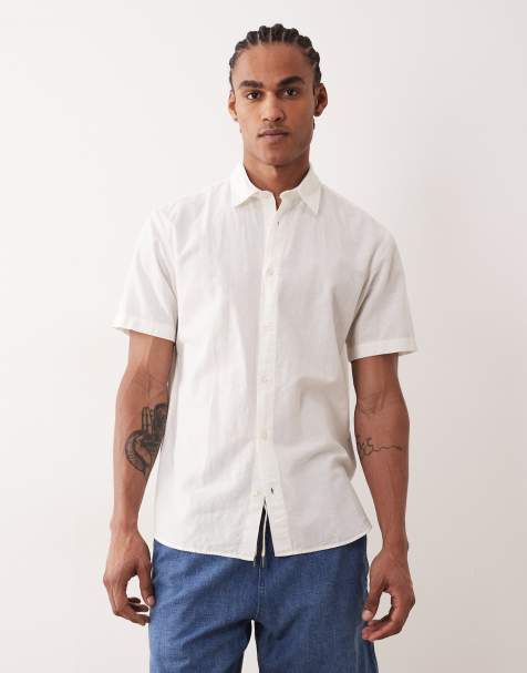 Jack & Jones short sleeve linen blend shirt in white - view 1