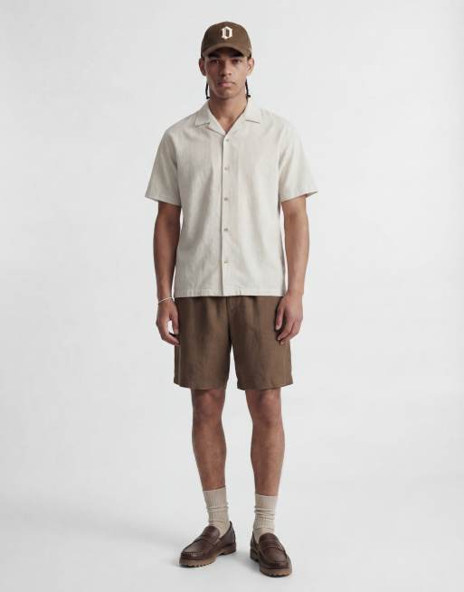 Jack & Jones short sleeve linen blend stripe shirt in beige, 3 of 4