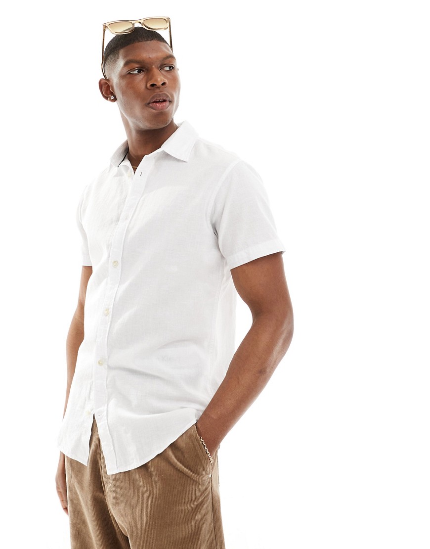 Jack & Jones short sleeve linen shirt in white