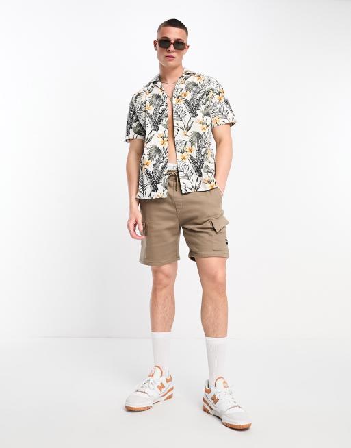Jack & Jones short sleeve printed revere shirt in white