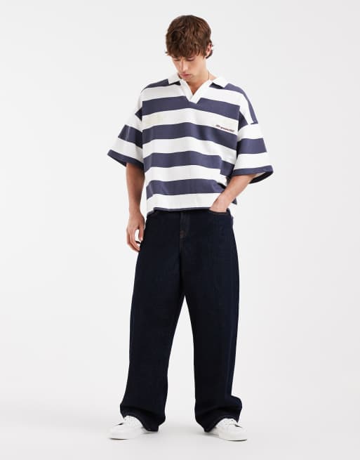 Jack & Jones short sleeve rugby top in blue and white stripe, 2 of 5