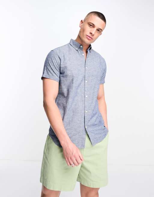 Jack & Jones short sleeve shirt in denim blue | ASOS