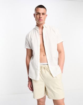 Jack & Jones Originals Short Sleeve Stretch Cotton Shirt In White