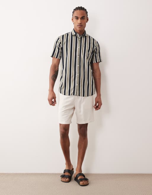 Jack & Jones short sleeve slim shirt in khaki and black stripe, 2 of 5