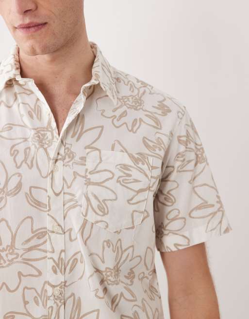 Jack & Jones short sleeve slim shirt in neutral floral, 3 of 5