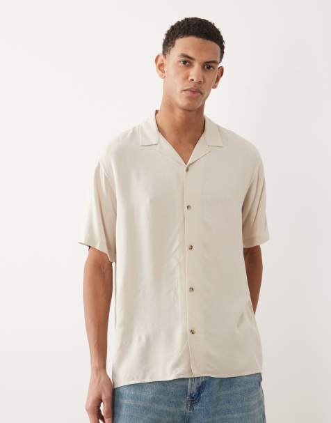 Jack & Jones short sleeve viscose shirt in cream - view 1
