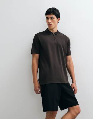 Поло Jack &amp Jones на молнии с коротким рукавом из коричневого шоколадного торта