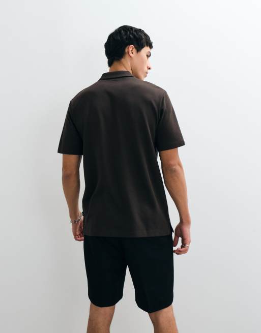 Jack & Jones short sleeve zip polo in brown, 2 of 5