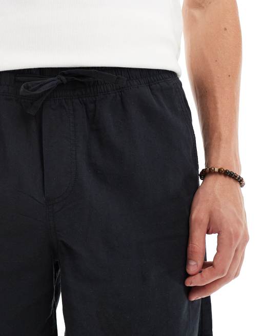 Jack & Jones – Shorts aus Leinenmix in Schwarz mit Kordelzug, 3 von 5