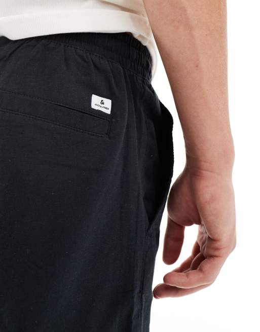 Jack & Jones – Shorts aus Leinenmix in Schwarz mit Kordelzug, 5 von 5