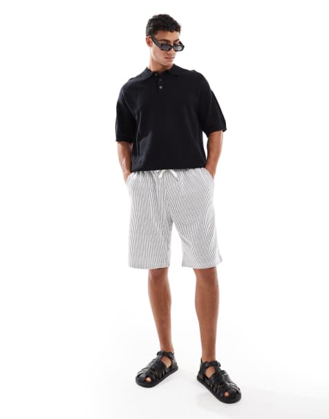 Jack & Jones – Shorts aus Seersucker in Weiß und Marineblau mit lockerem Schnitt - view 1