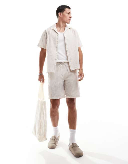 Jack & Jones – Shorts in Beige mit Knitterstruktur, Kombiteil