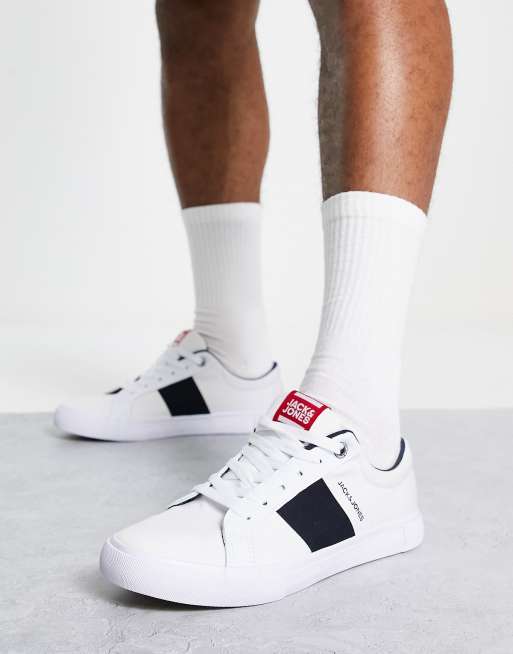 Jack & Jones side stripe logo trainers in white | ASOS