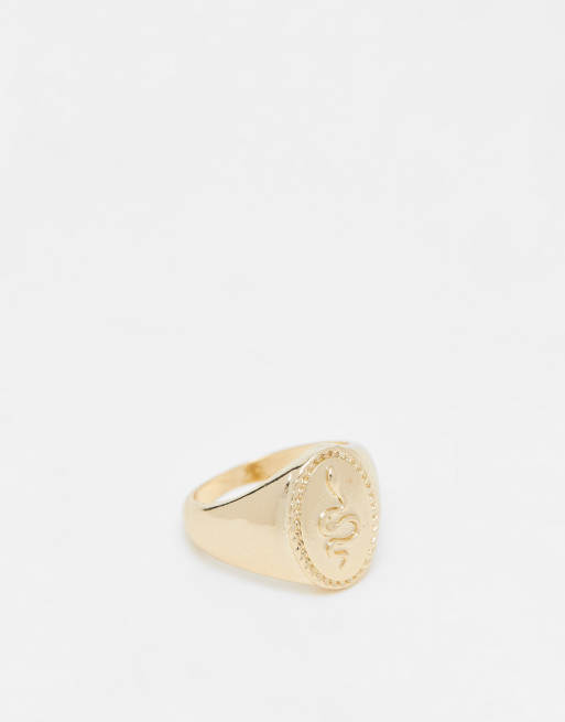 Jack & Jones signet ring with snake design in gold