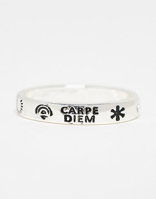 Jack & Jones silver plated carpe diem ring | ASOS