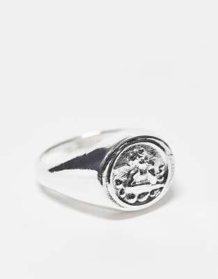 Jack & Jones silver plated engraved signet ring