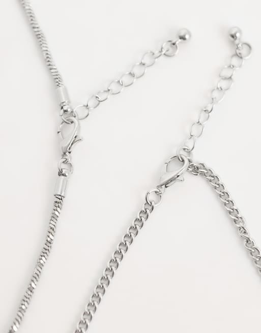 Jack & Jones – Silverfärgade kedjehalsband, 2-pack, 4 av 4
