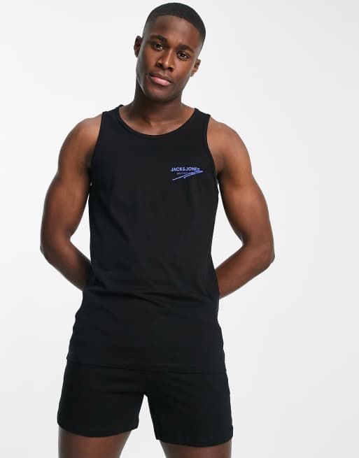 Jack & Jones singlet and shorts lounge set in black