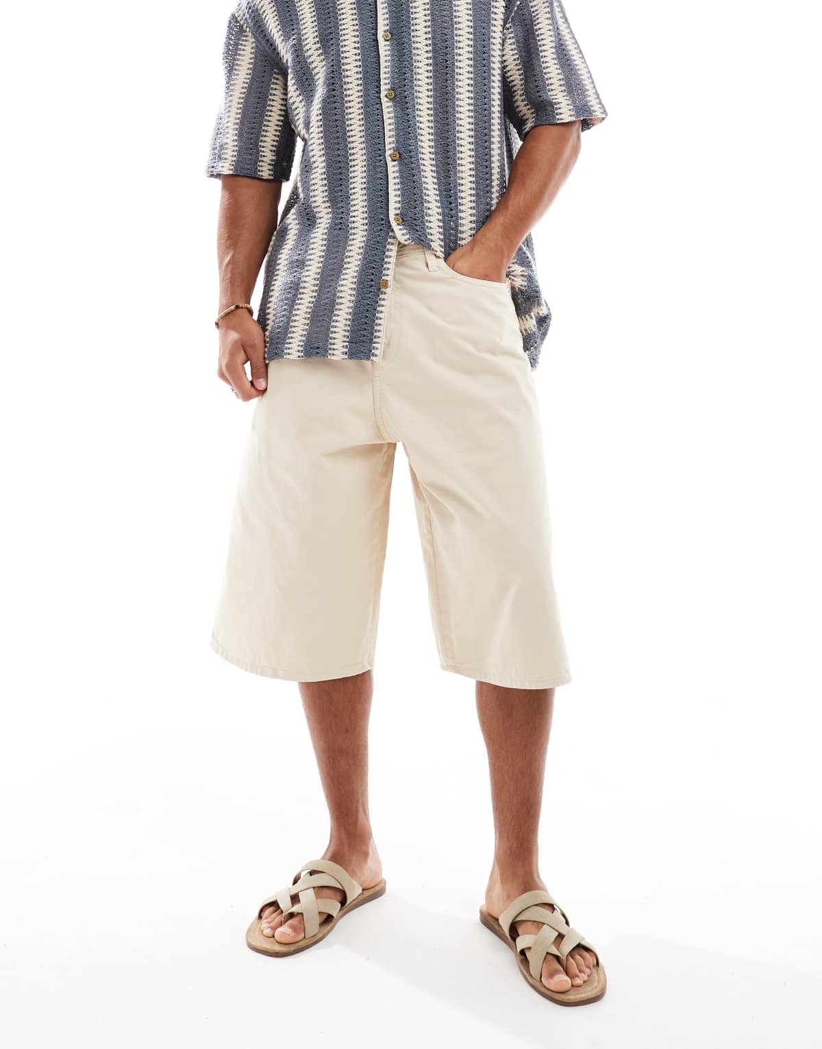 Jack & Jones skater denim short in beige