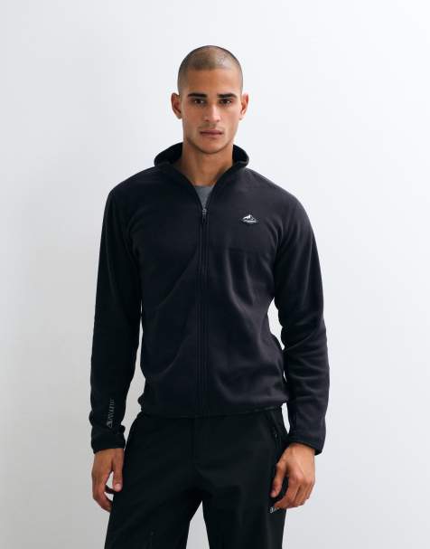 Jack & Jones Ski high neck zip through fleece jacket in black - view 1