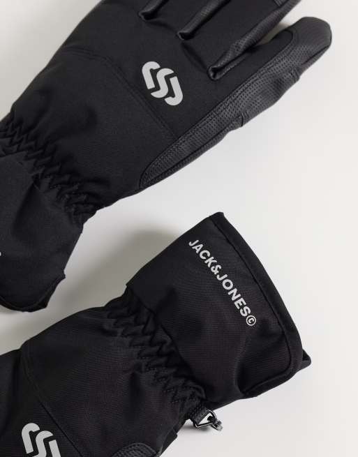 Jack & Jones Ski water repellent gloves with elasticized cuffs in black, 3 of 3