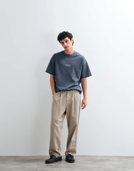 Jack & Jones – Skifferblå t-shirt i oversize med skrifttryck baktill, 3 av 5