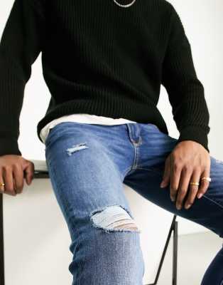 Jack & Jones skinny fit jeans in mid blue - ASOS Price Checker