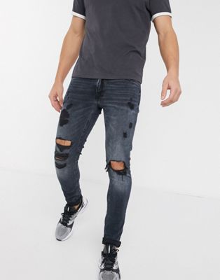 Jack & Jones - Skinny-fit jeans met slijtage-effect in blauw