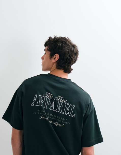 Jack & Jones – Skogsgrön t-shirt i oversize med skrifttryck baktill - view 1
