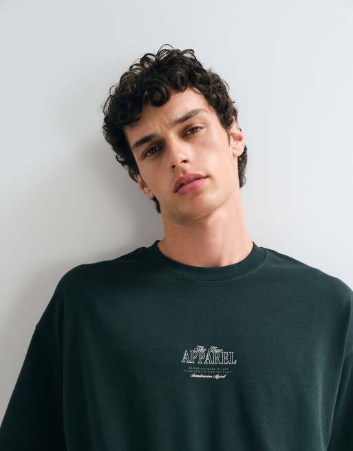 Jack & Jones – Skogsgrön t-shirt i oversize med skrifttryck baktill, 4 av 5
