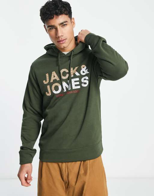 Jack & Jones - Skovgrøn hættetrøje med logo