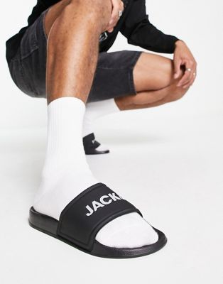 Jack & Jones slider with branded strap in black