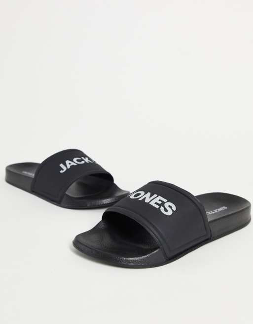 Jack & Jones slides with logo in black