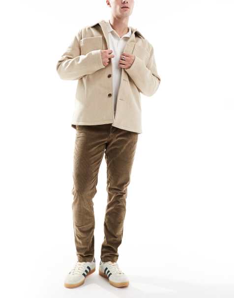 Jack & Jones slim cord trouser in beige - view 1
