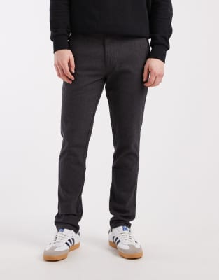 Slim-Fit-Chinohose in Dunkelgrau mit Fischgrätmuster Grau W30 L32
