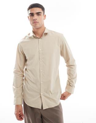 Jack & Jones Slim Fit Dress Shirt In Beige-blue