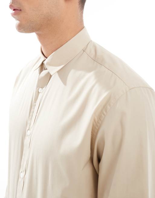 Jack & Jones slim fit dress shirt in beige | ASOS