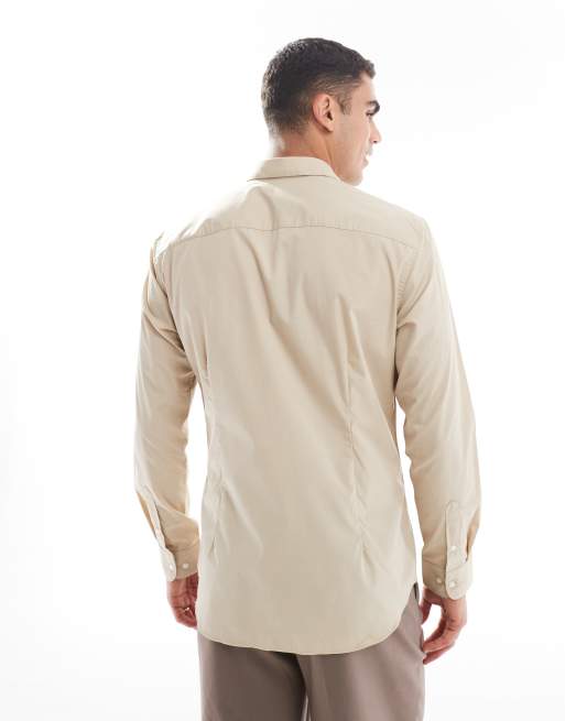 beige slim fit dress shirt Beige Slim-Fit Shirt. – HolloMen