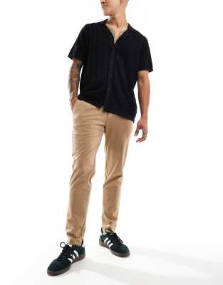 Jack & Jones Slim Fit Jersey Smart Pants In Tan-brown In Neutral