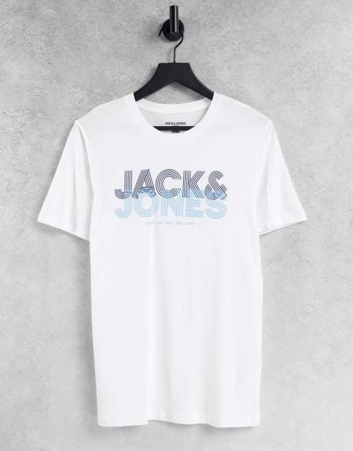 Jack Jones slim fit large logo t shirt in off white ASOS