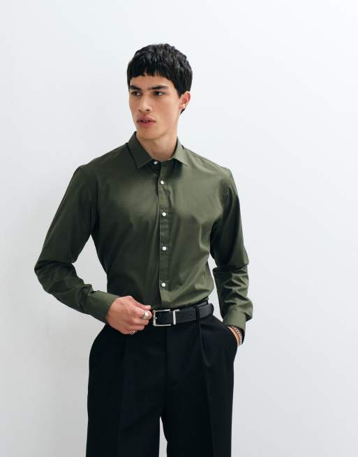 Jack & Jones - Slim-fit net overhemd in olijfgroen, 4 van 5