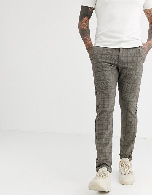Jack & Jones slim fit stretch check trousers in grey