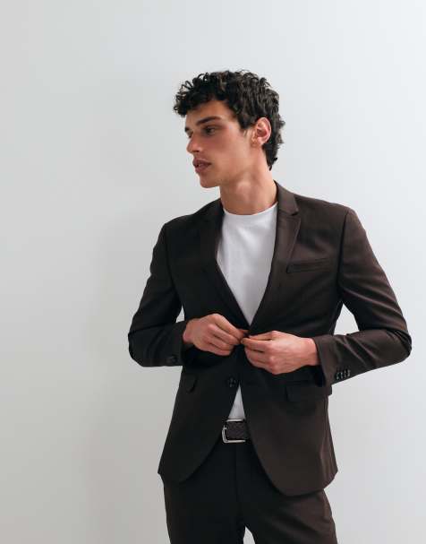 Jack & Jones slim fit suit blazer in dark brown - view 1