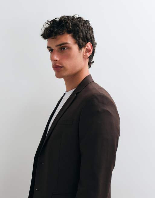 Jack & Jones slim fit suit blazer in dark brown, 3 of 5