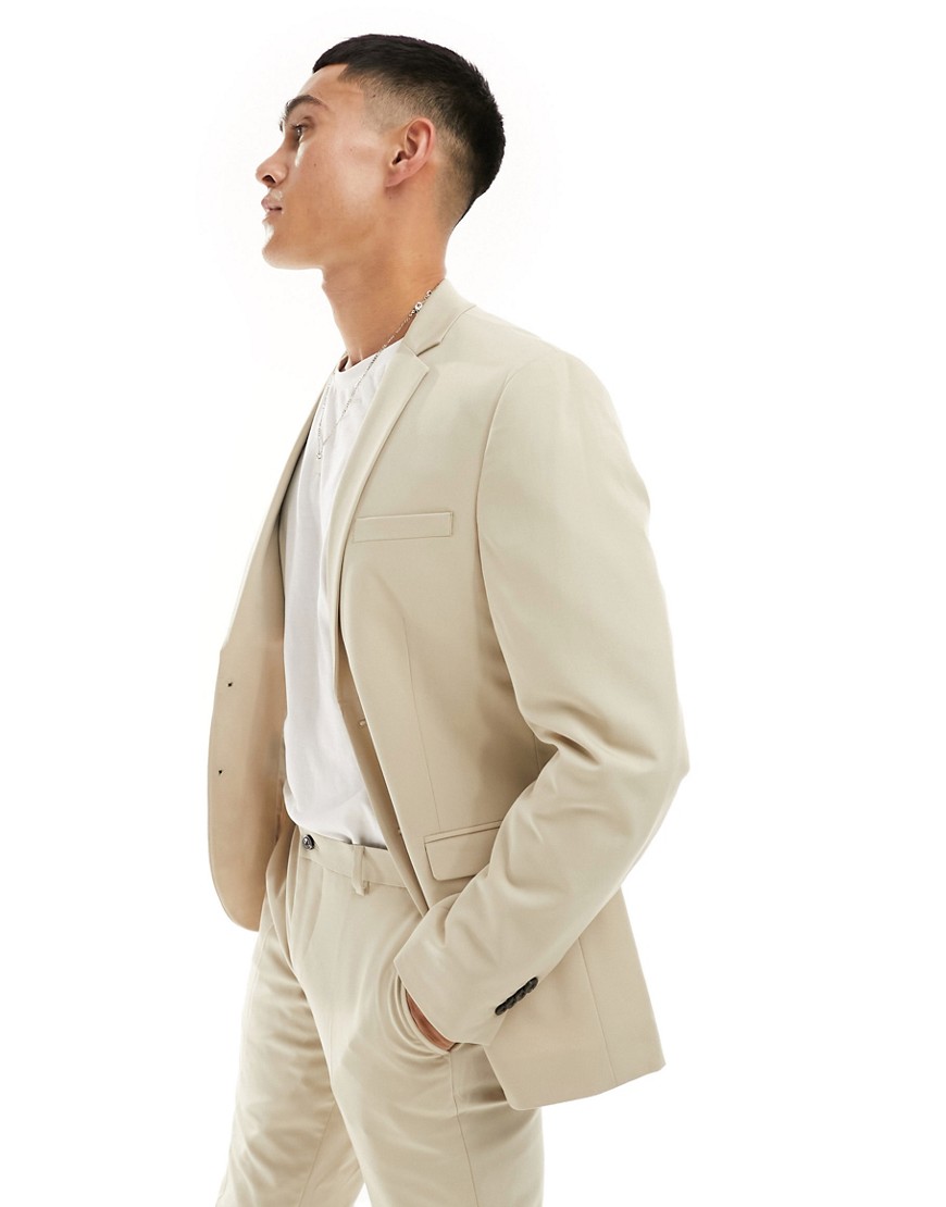 slim fit suit jacket in beige-Neutral