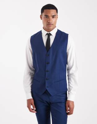 slim fit wool blend vest in blue