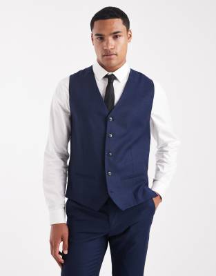 slim fit wool blend vest in navy