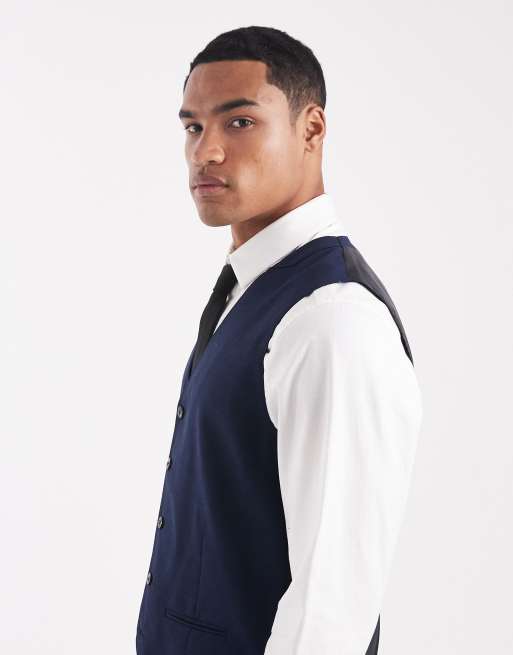 Jack & Jones slim fit wool blend waistcoat in navy, 4 of 5